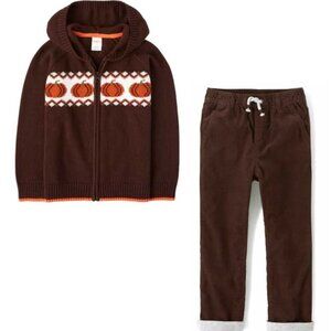 NWT Gymboree Boys Fall Harvest Zip Up Hooded Pumpkin Sweater and Lined Corduroy